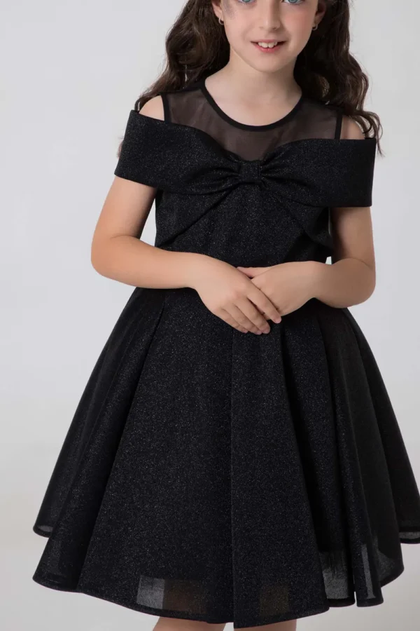 girls-party-dress-with-bow-Black Girls Party Ddress with Bow : Ages 2-9