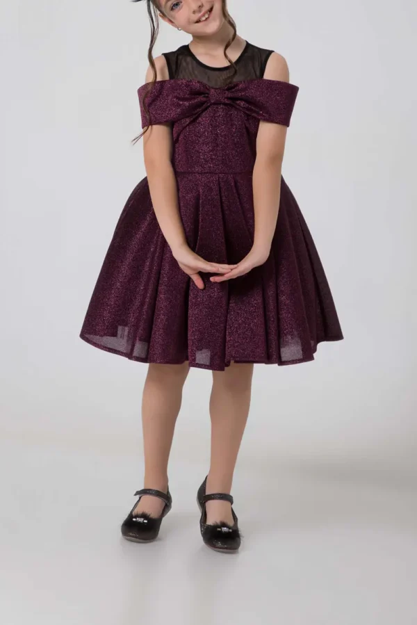 girls-party-dress-with-bow-Maroon Girls Party Ddress with Bow : Ages 2-9