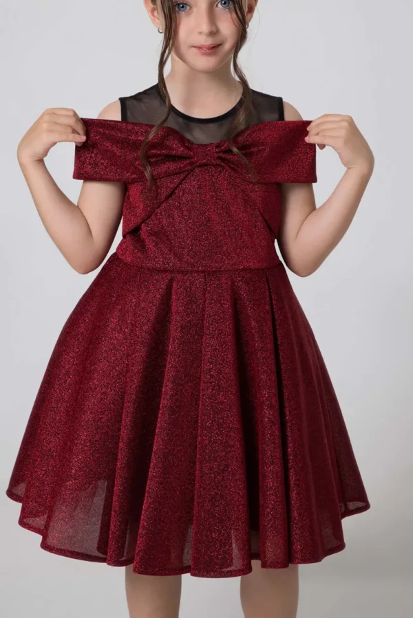 girls-party-dress-with-bow-Red Girls Party Ddress with Bow : Ages 2-9