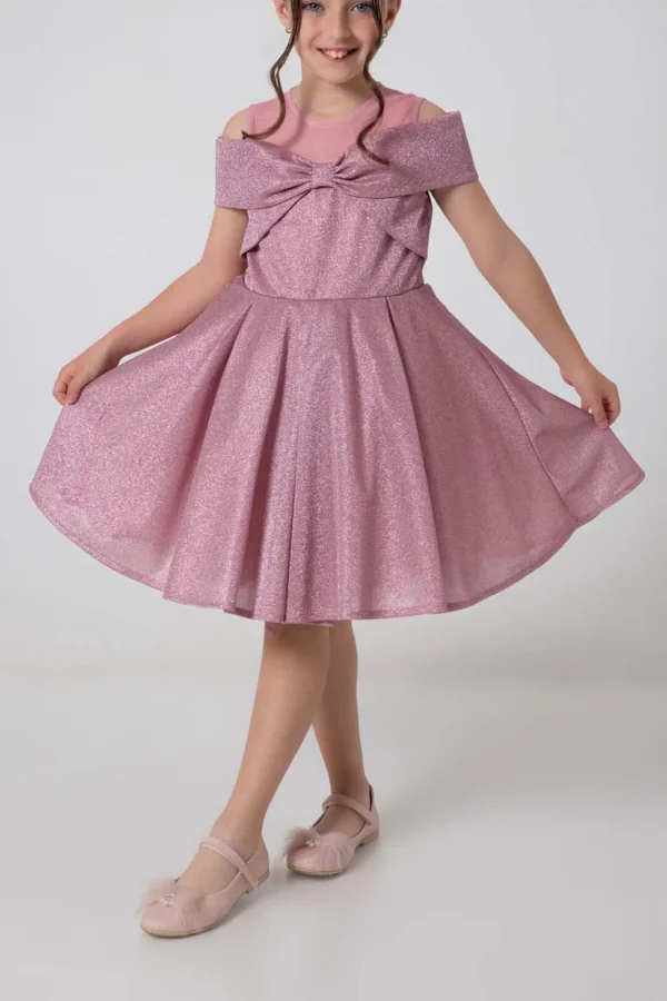 girls-party-dress-with-bowPink Girls Party Ddress with Bow : Ages 2-9