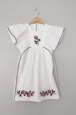 Girls' Cotton Dress with Cross-Stitch Embroidery