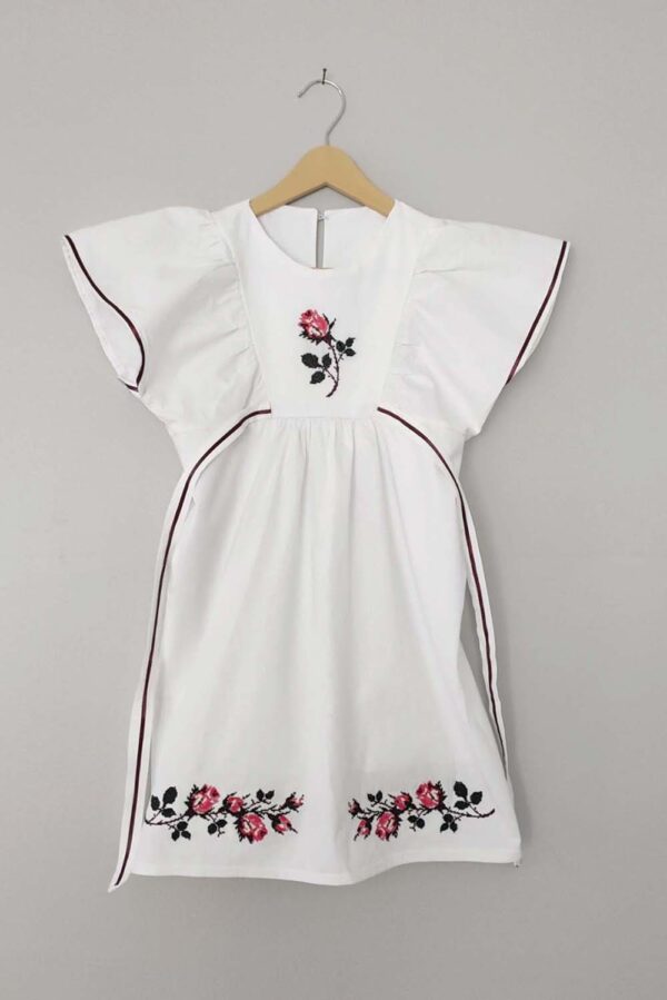 Girls' Cotton Dress with Cross-Stitch Embroidery