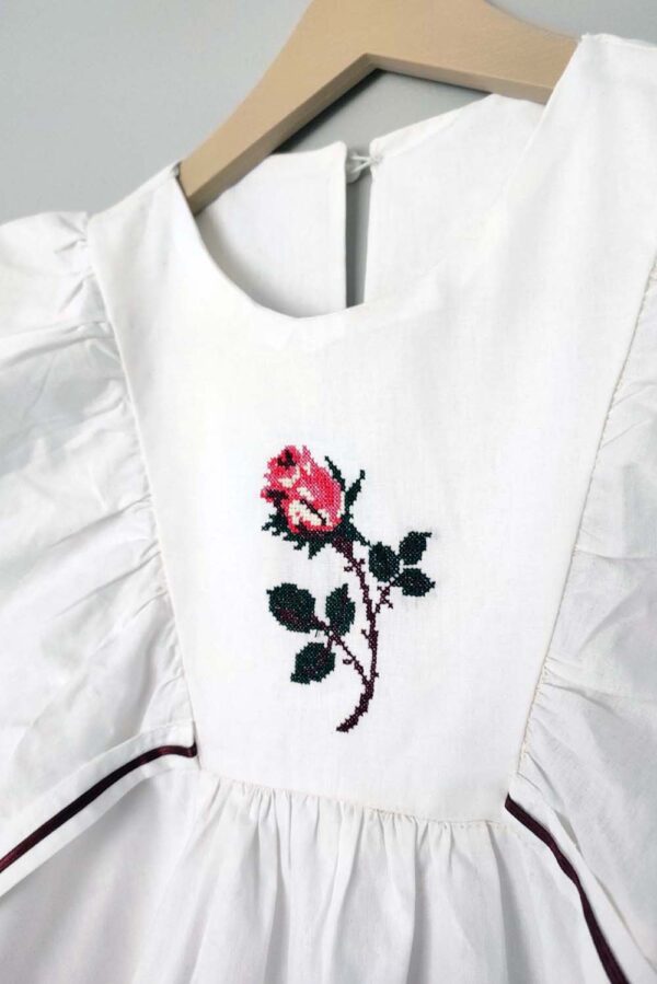 Girls' Cotton Dress with Cross-Stitch Embroidery