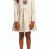 Velvet Girls Dress with Mandala Embroidery - 100% Natural Cotton