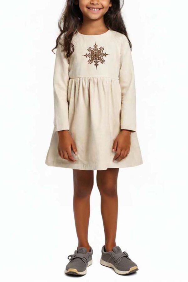 Velvet Girls Dress with Mandala Embroidery - 100% Natural Cotton