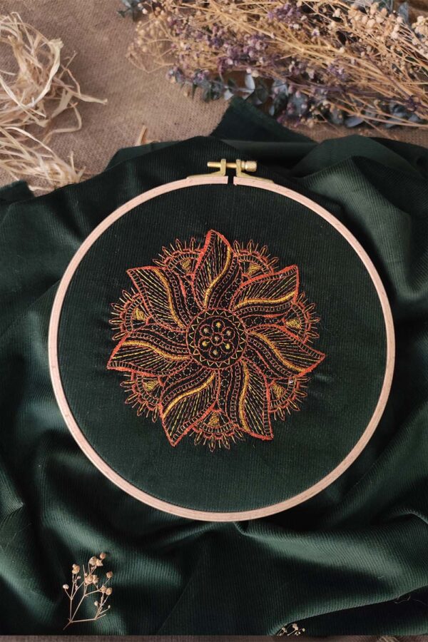 Velvet Girls Dress with Mandala Embroidery - 100% Natural Cotton