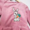 Pink Girls Dress - Rabbit Embroidered,100% Cotton