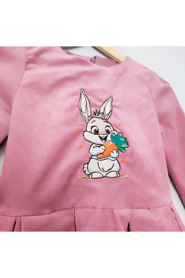 Pink Girls Dress - Rabbit Embroidered,100% Cotton