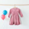 Pink Girls Dress - Rabbit Embroidered,100% Cotton